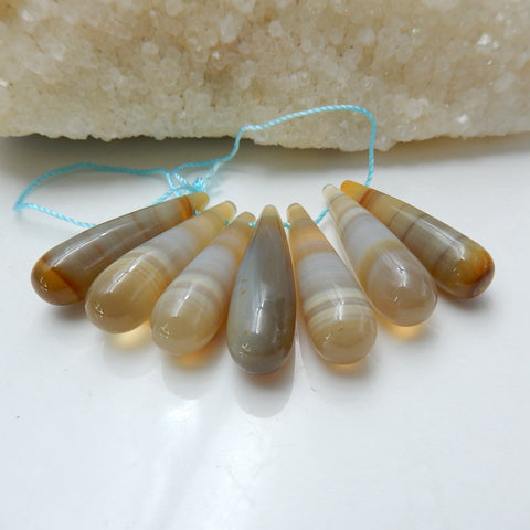 7 Pcs Agate Tube Gemstone Pendant Bead Set, 33x8mm, 30x8mm, 20.5g - MyGemGarden