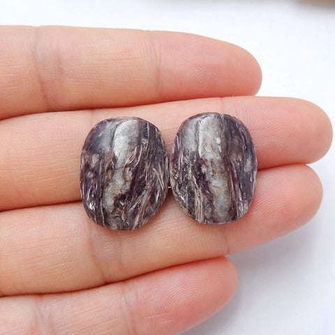 Natural Charoite Gemstone Cabochon pair, 20x15x5mm, 4.9g - MyGemGarden