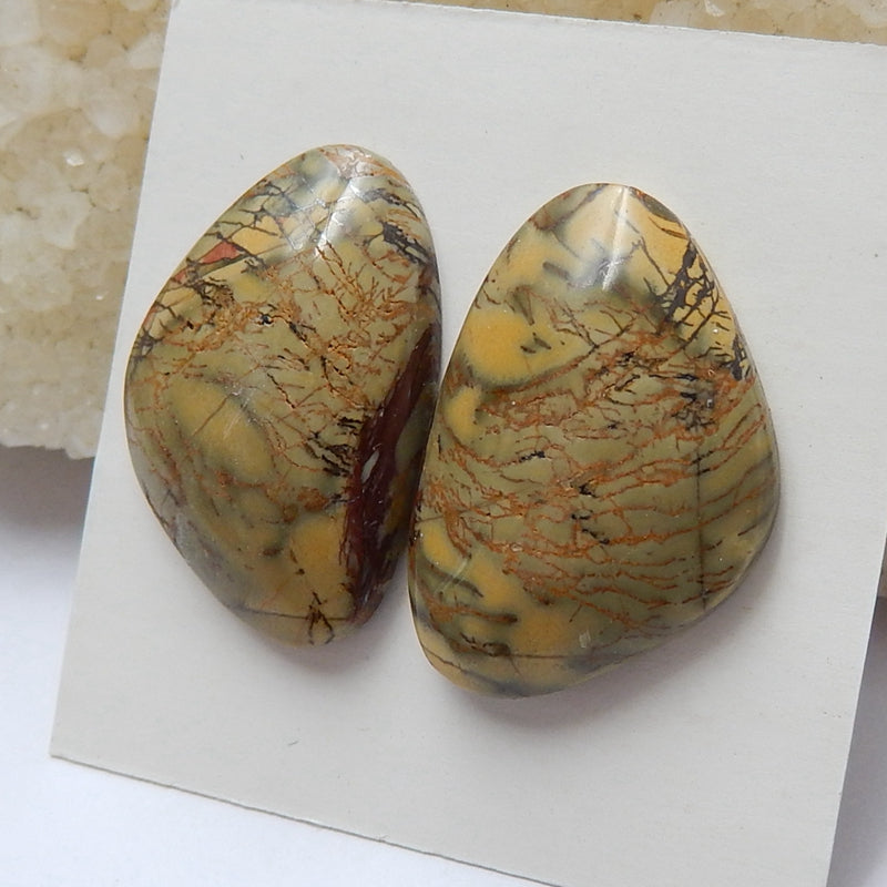 Natural Multicolor Picasso jasper Gemstone Cabochon Pair, 23x16x4mm, 5.2g - MyGemGarden