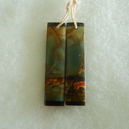 Natural Multi-color Picasso Jasper and Obsidian Drilled Glued Earrings Pair 35x8x3mm,4.2g - MyGemGarden