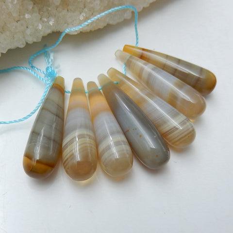 7 Pcs Agate Tube Gemstone Pendant Bead Set, 33x8mm, 30x8mm, 20.5g - MyGemGarden