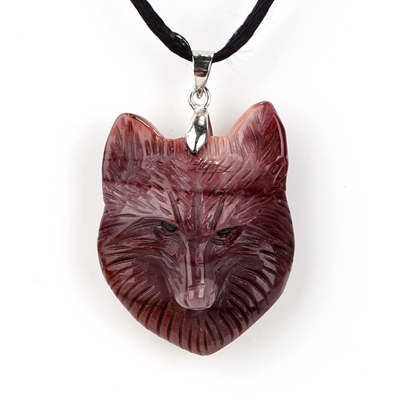 Carved Wolf head Mookaite Jasper Gemstone Pendant, 925 Sterling Silver Buckle.33x26x11mm, 9.7g - MyGemGarden