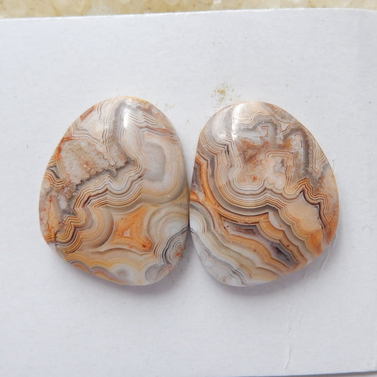 Natural Agate cabochon, Crazy Lace Rosetta Stone Gemstone Cabochon pair, 25x21x6mm, 9g - MyGemGarden