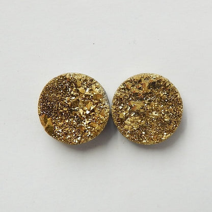 High Quality Raw Golden Crystal 10mm round cabochons Pair, 10x10x4mm, 1.4g - MyGemGarden