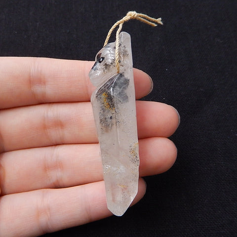 Carved Quartz Bear Gemstone Pendant, Fashion Pendant, Carved Animal Necklace Pendant, Unique Pendant, 60x18x14mm, 21.6g - MyGemGarden