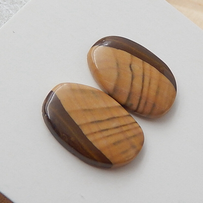 Natural Us Biggs Jasper Gemstone Cabochons pair, 14x10x2mm, 1.2g - MyGemGarden