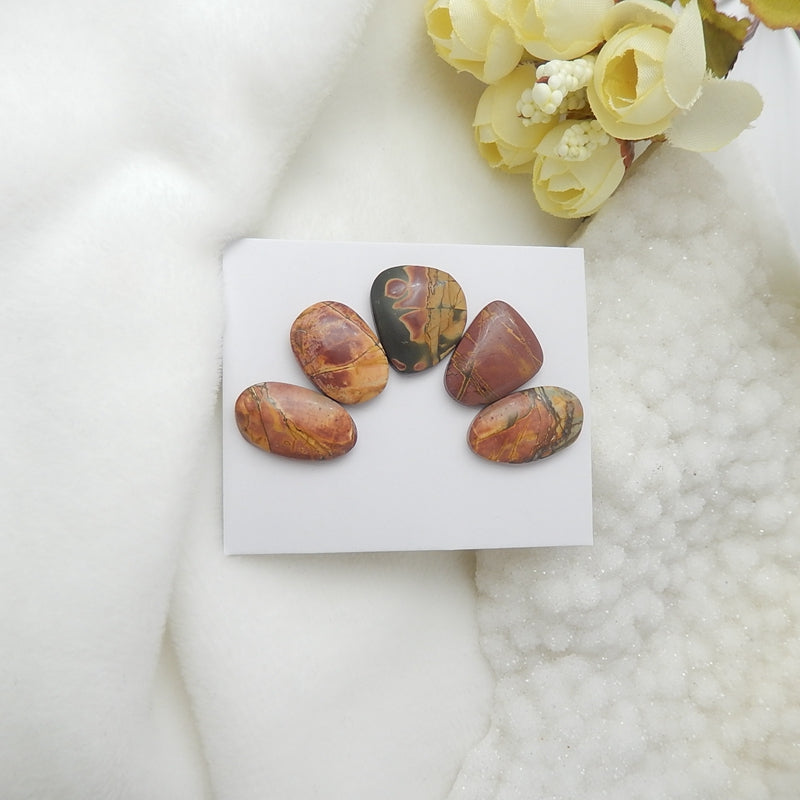 5 Pcs Multi-Color Picasso Jasper Cabochons,21x12x5mm,19x13x6mm,10.1g - MyGemGarden