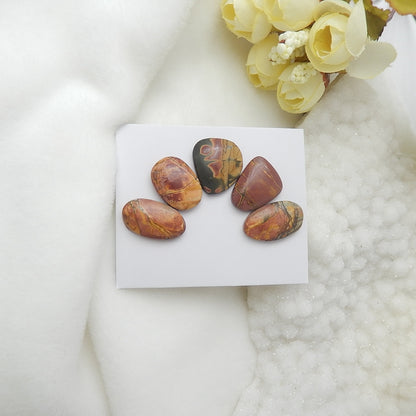 5 Pcs Multi-Color Picasso Jasper Cabochons,21x12x5mm,19x13x6mm,10.1g - MyGemGarden