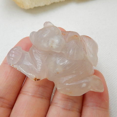 Handmade Carved Agate Gemstone bear Gemstone Cabochons, 48x33x17mm, 25.2g - MyGemGarden