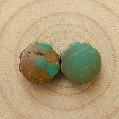 2 pcs Turquoise Carved Flowers Cabochon Pairs, 10x6mm, 2.2g - MyGemGarden