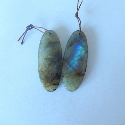 Natural Labradorite Gemstone Earrings Pair,43x17x4mm,4.9g - MyGemGarden