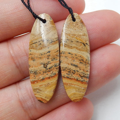 Natural Picture Jasper Oval Earrings Pair, stone for Earrings making, 32x11x4mm, 4.7g - MyGemGarden