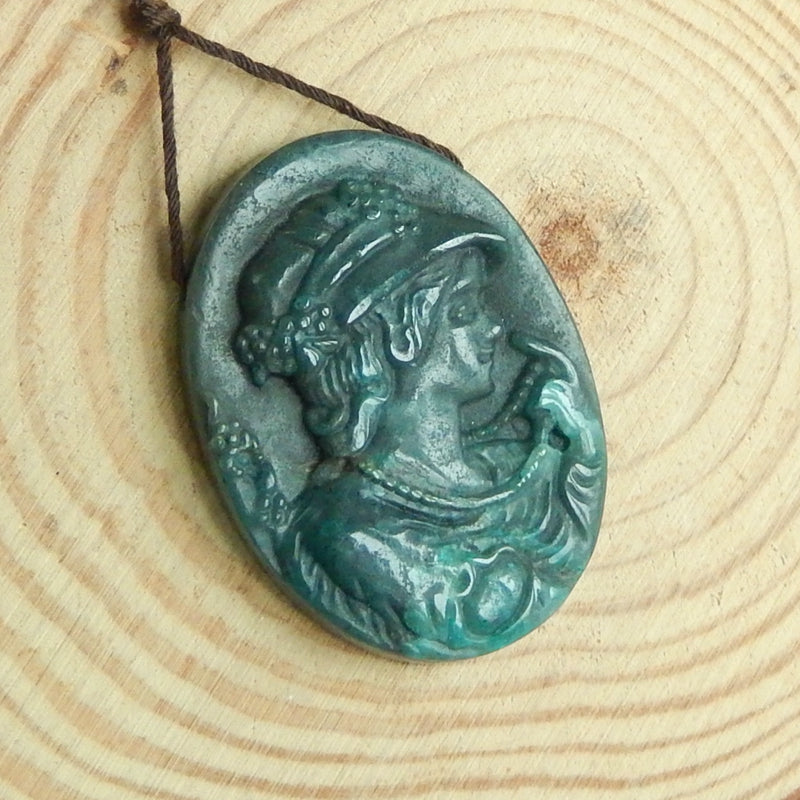 Beautiful Chrysocolla Carved woman Pendant Bead, 41x30x6mm, 13.1g - MyGemGarden