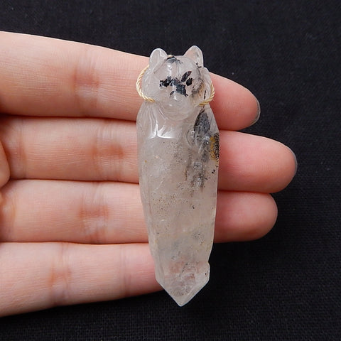 Carved Quartz Bear Gemstone Pendant, Fashion Pendant, Carved Animal Necklace Pendant, Unique Pendant, 60x18x14mm, 21.6g - MyGemGarden