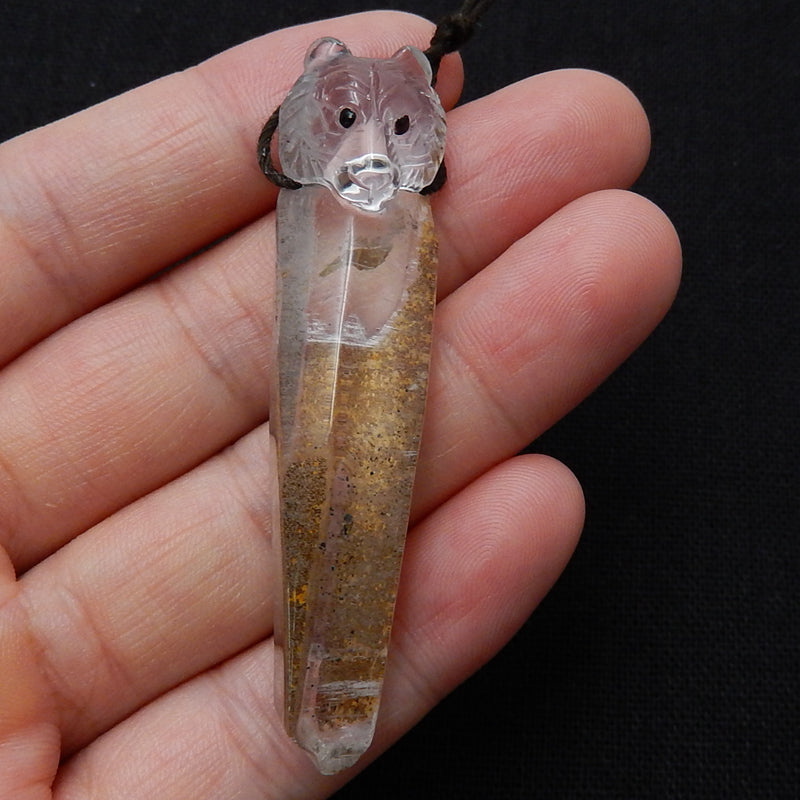 Carved Quartz Gemstone Tiger Pendant, Fashion Pendant, Animal Necklace Pendant, Unique Pendant, 59x14x12mm, 11.5g - MyGemGarden