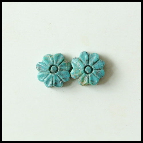 Carved Turquoise Flower Gemstone Cabochon Pair 8x4mm,0.81g - MyGemGarden
