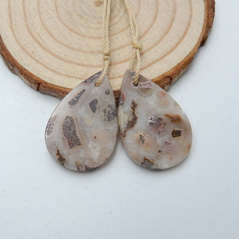 Natural mushroom Jasper Teardrop Earrings Pair, stone for Earrings making, 29x19x3mm, 6.4g - MyGemGarden