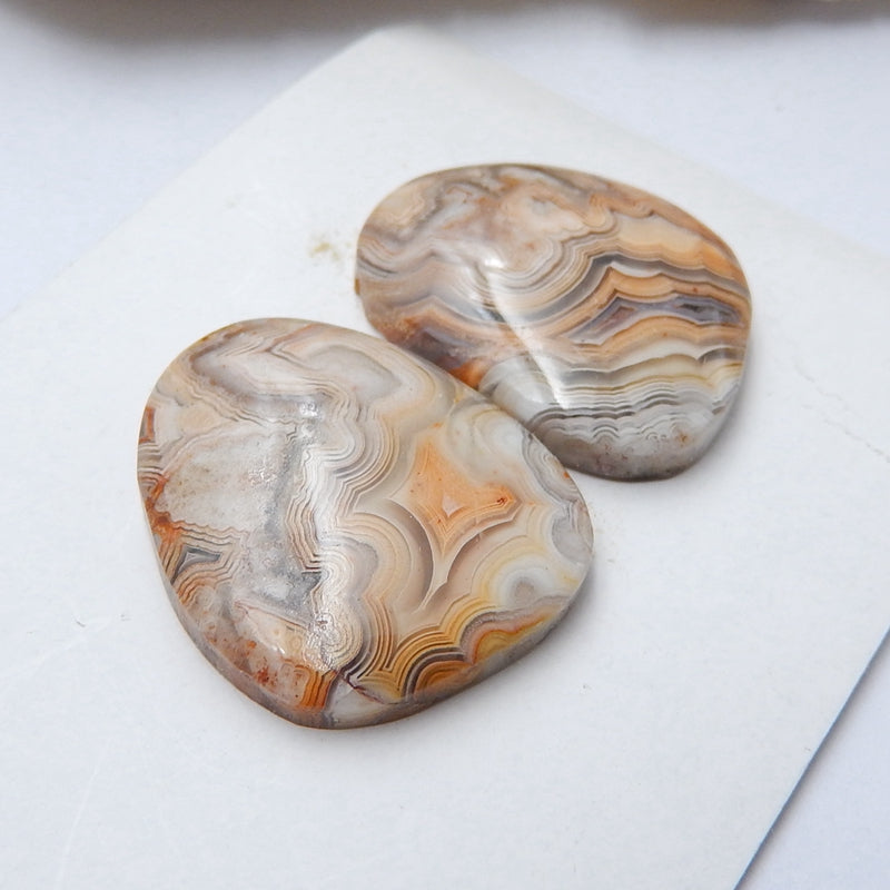Natural Agate cabochon, Crazy Lace Rosetta Stone Gemstone Cabochon pair, 25x21x6mm, 9g - MyGemGarden