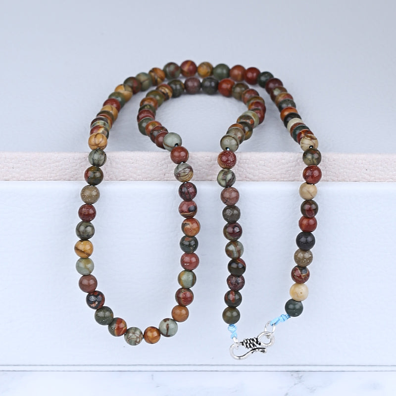 Multi-Color Picasso Jasper Gemstone Necklace, Round Shape Beads, 1 Strand, 20 inch, 19.8g
