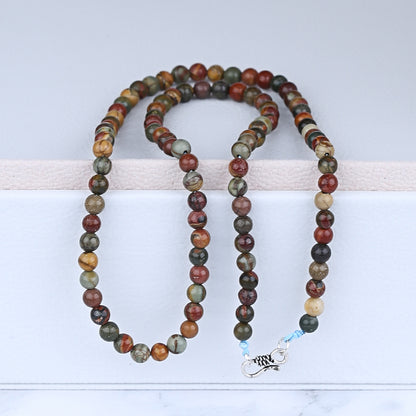 Multi-Color Picasso Jasper Gemstone Necklace, Round Shape Beads, 1 Strand, 20 inch, 19.8g