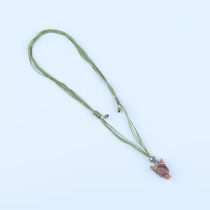 Natural Pink Opal Carved wolf head Pendant Bead with Rope 24mm