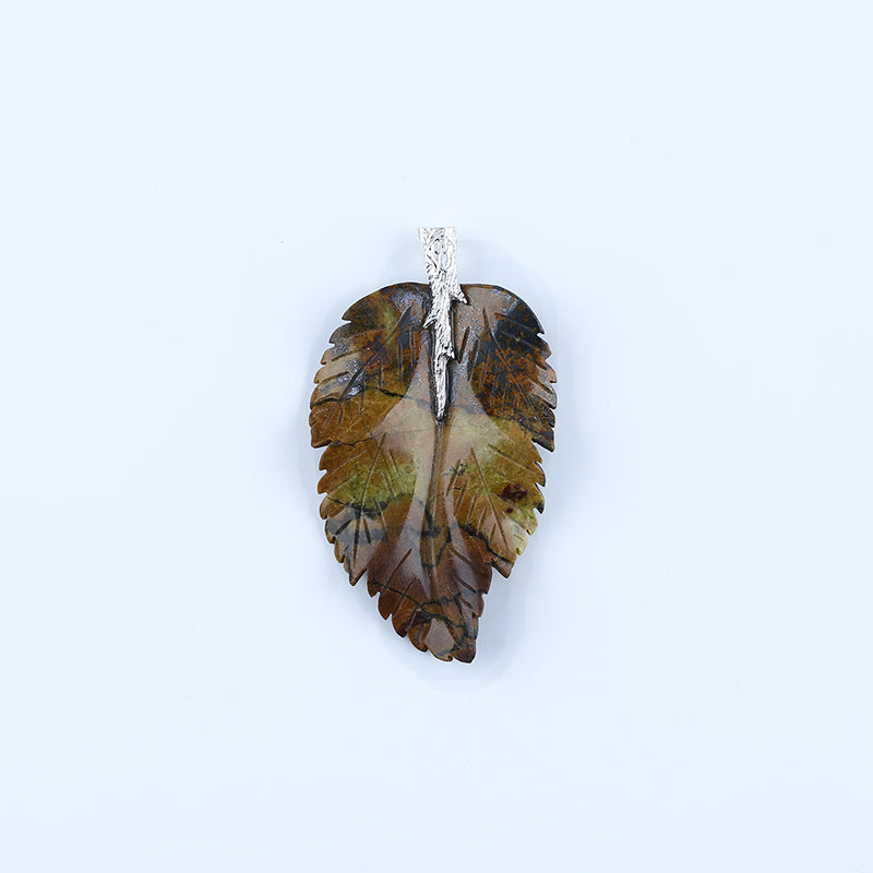 Natural Yellow Opal Carved leaf Pendant with 925 Sterling Silver Accessory 67x37x6mm, 15.6g