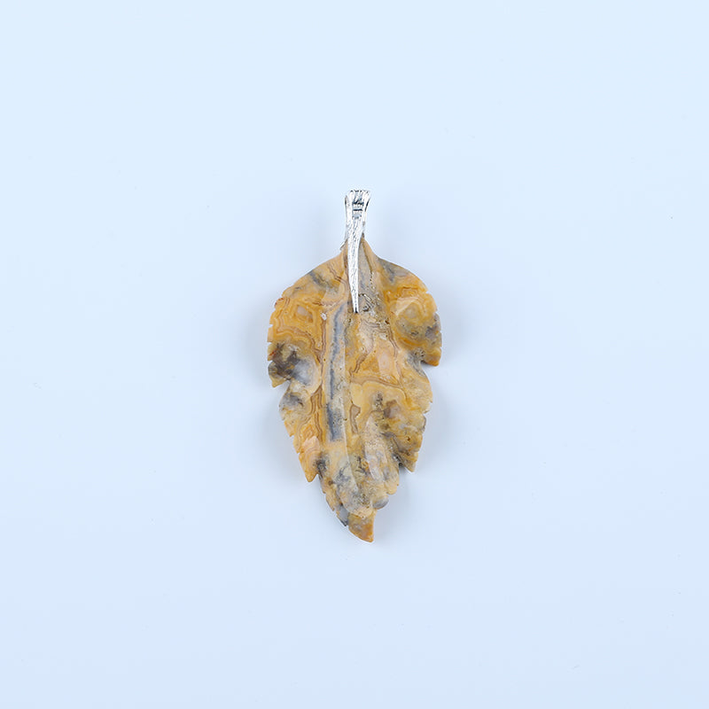 Natural Crazy Lace Agate Carved leaf Pendant with 925 Sterling Silver Accessory 77x37x6mm, 16.9g