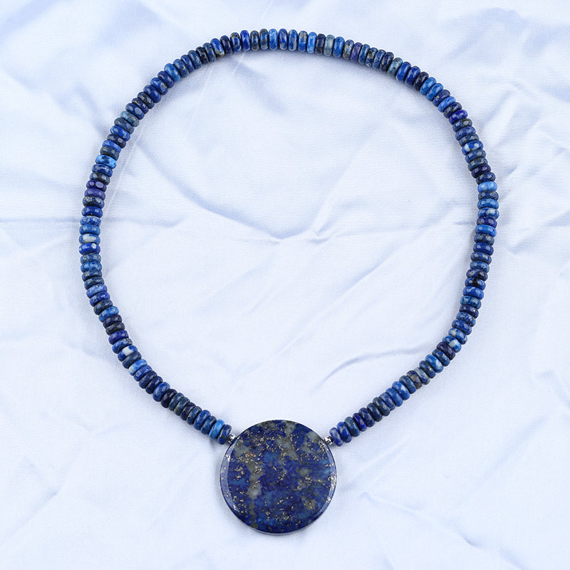 Natural Lapis Lazuli Gemstone Necklaces, Round Gemstone Pendant Necklace, 1 Strand, 24 inch, 150g