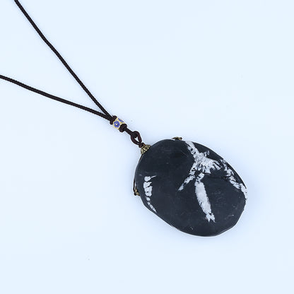 Natural Flash Chrysanthemum Fossil Gemstone Pendant, Chrysanthemum Fossil Necklace, Handmade Jewelry, 72x55x18mm, 108.5g