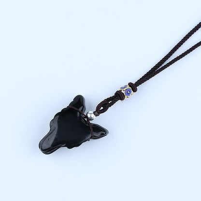 35mm Obsidian wolf head Pendant with 925 Sterling Silver Accessory