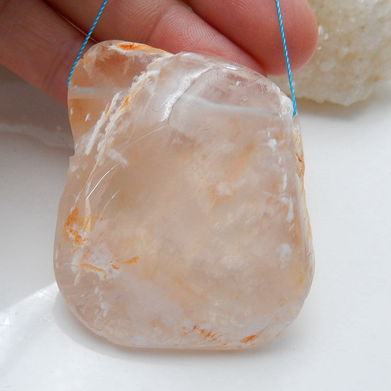 snow flower quartz Gemstone Pendant Bead, Nugget Pendant, 49x43x16mm, 48.7g - MyGemGarden