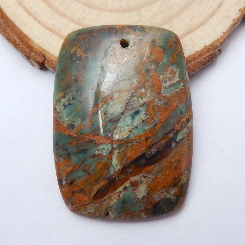 Natural Green opal Drilled Pendant Bead, 28x39x6mm, 11.7g - MyGemGarden