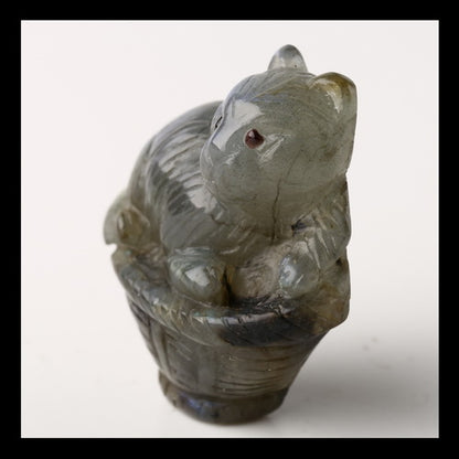 Labradorite Gemstone Cat Carved Ornament, 40x36x15mm, 123ct - MyGemGarden