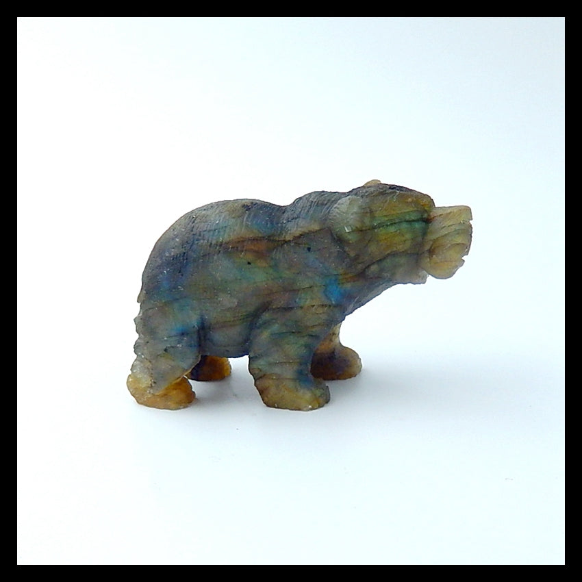 Labradorite Carved Bear, 65X35X22mm, 53g - MyGemGarden