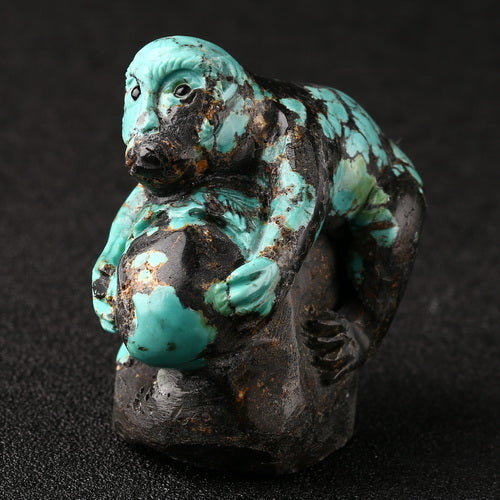 Turquoise Gemstone Monkey Carved Ornament, 50x32x68mm, 76g - MyGemGarden
