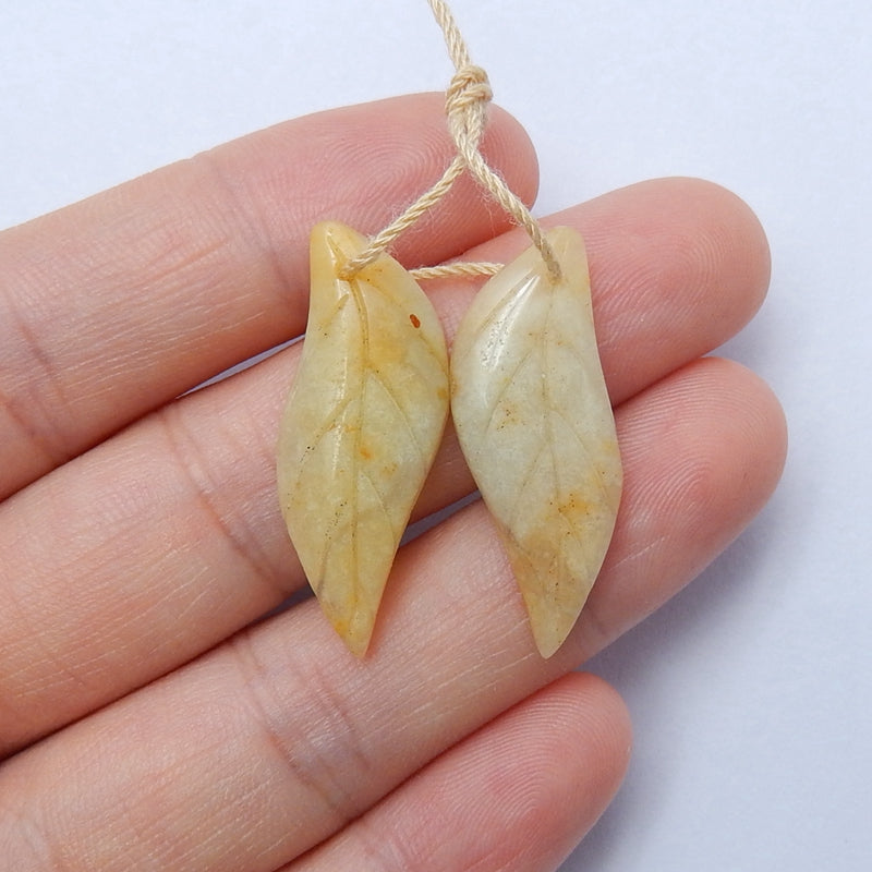 Hot sale Amazonite Carved leaf Earrings Pair, 30x11x4mm, 3.6g - MyGemGarden