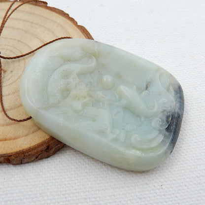 Handcrafted Carved Amazonite Dragon and Fish Pendant Bead, 51x37x7mm, 26.4g - MyGemGarden