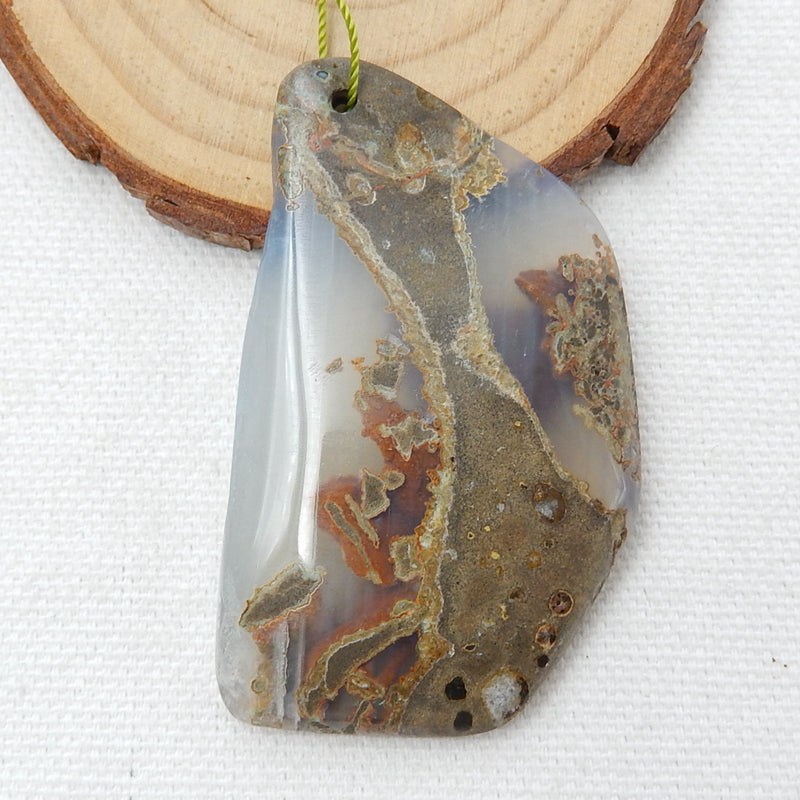 Natural Stripe Agate Drilled Gemstone Pendant Bead, 56x33x7mm, 21.7g - MyGemGarden