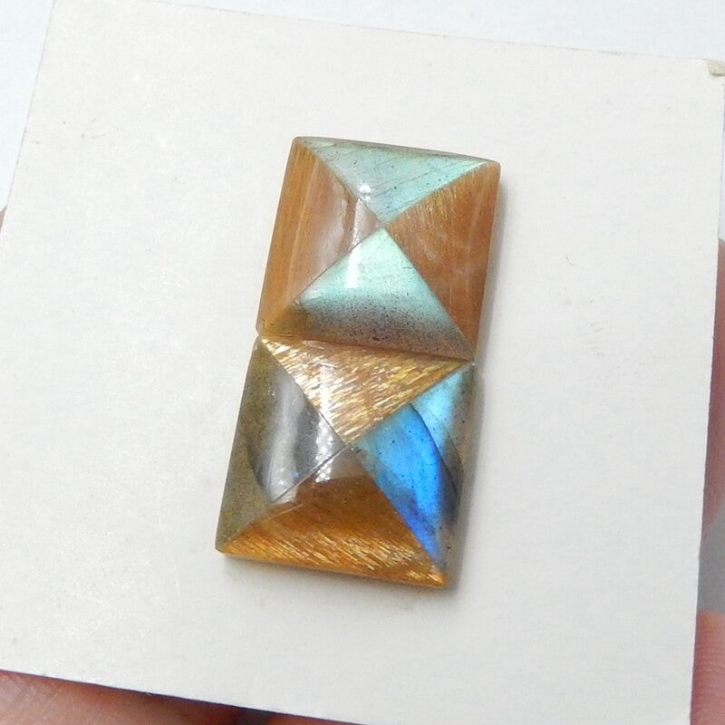 Natural Sunstone and Labradorite Glued Square Cabochons Pair, 12x4mm, 2.66g - MyGemGarden