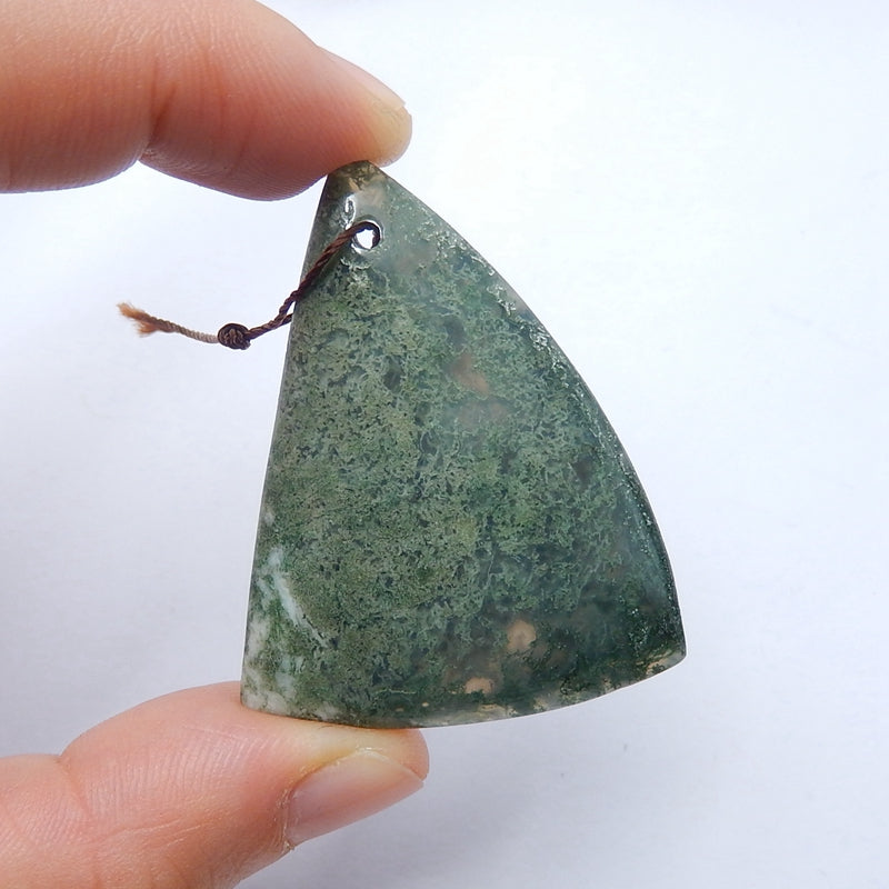 Natural Moss agate Drilled Gemstone Pendant Bead, 45x35x7mm, 13.4g - MyGemGarden