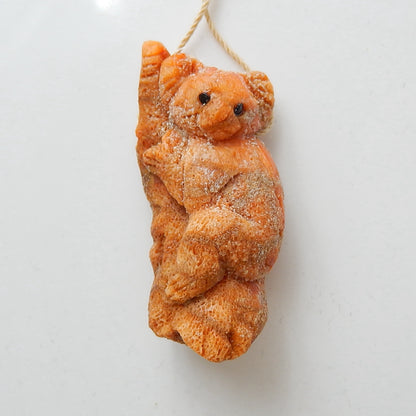 Natural orange coral Hand-Carved Cute Koala Pendant, 40x20x15mm, 9.7g - MyGemGarden
