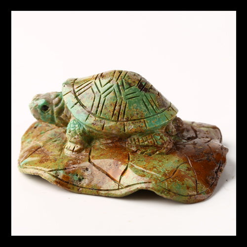 Turquoise Gemstone Tortoise Carved Ornament, 65x55x30mm, 65g - MyGemGarden