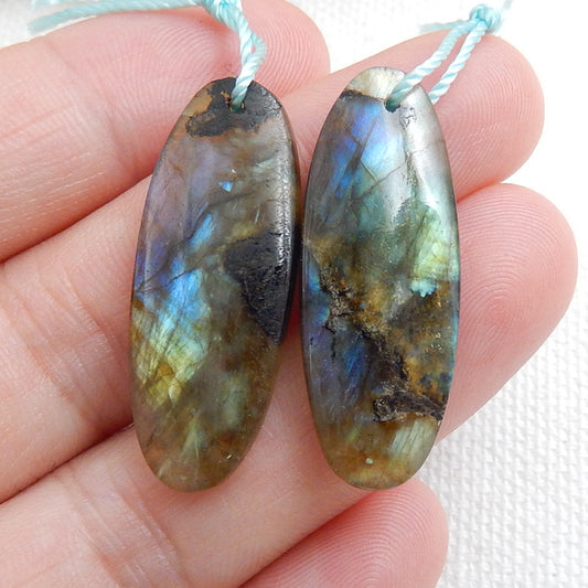 Natural Labradorite Oval Earrings Pair, stone for Earrings making, 30x11x4mm, 5.3g - MyGemGarden