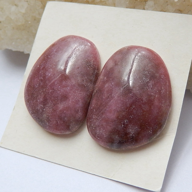 Natural Rhodonite Gemstone Cabochon Pair, 24x18x6mm, 9.4g - MyGemGarden