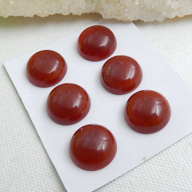 6 Pcs Natural Red agate Round Gemstone Cabochon, 16x6mm, 15.3g - MyGemGarden