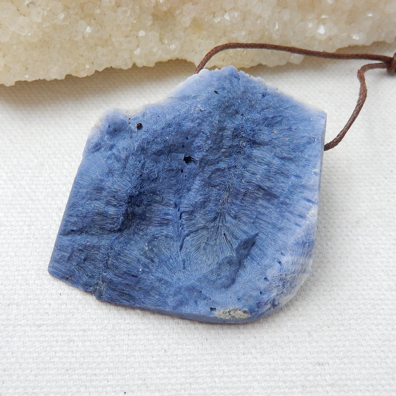 New, Blue Fossil Coral Gemstone Pendant, Nugget Pendant, 58x46x18mm, 38.6g - MyGemGarden