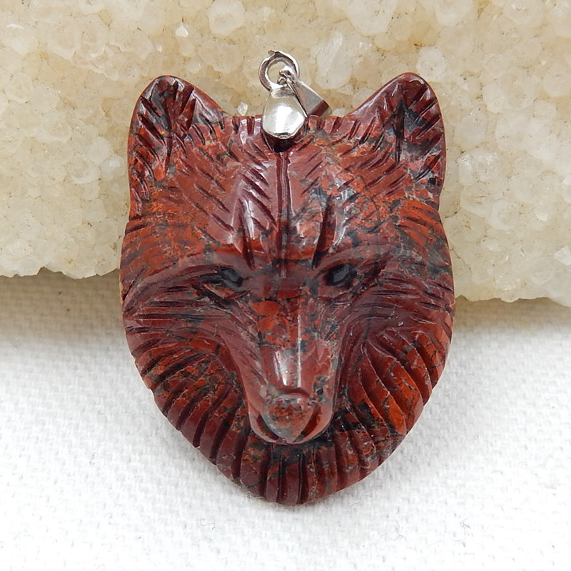 Carved Fox head African Blood Stone Gemstone Pendant, 925 Sterling Silver Buckle.33x26x11mm, 11.1g - MyGemGarden