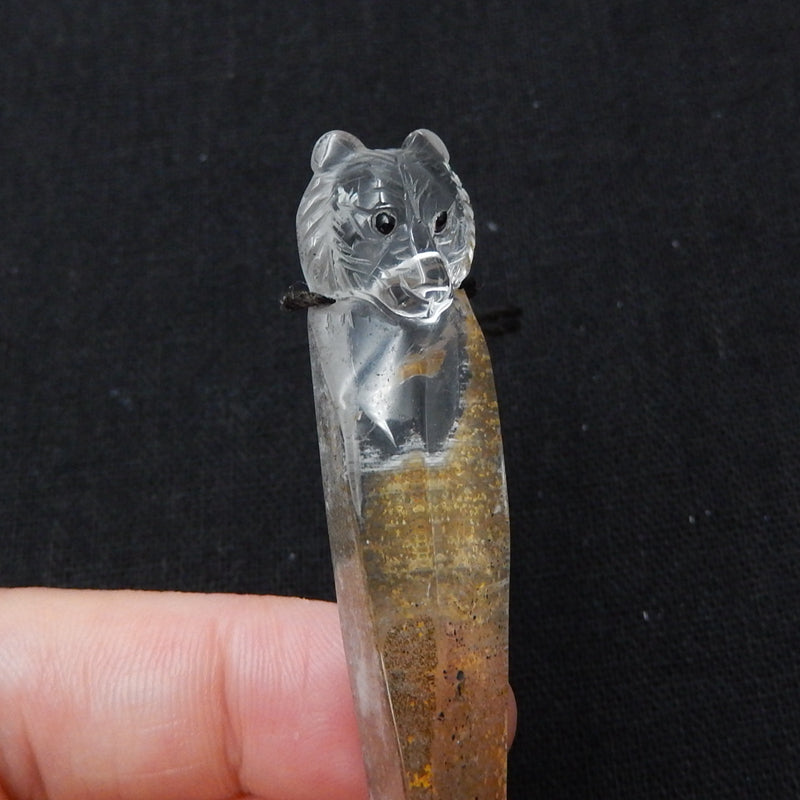 Carved Quartz Gemstone Tiger Pendant, Fashion Pendant, Animal Necklace Pendant, Unique Pendant, 59x14x12mm, 11.5g - MyGemGarden
