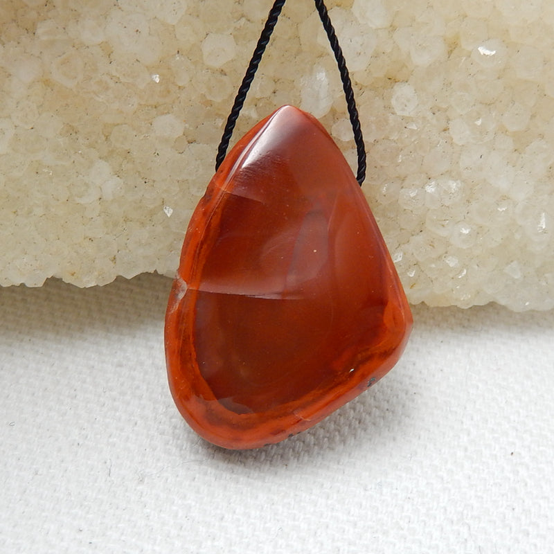 Natural Warring States Red Agate Drilled Gemstone Pendant Bead, 28x21x8mm, 7.5g - MyGemGarden