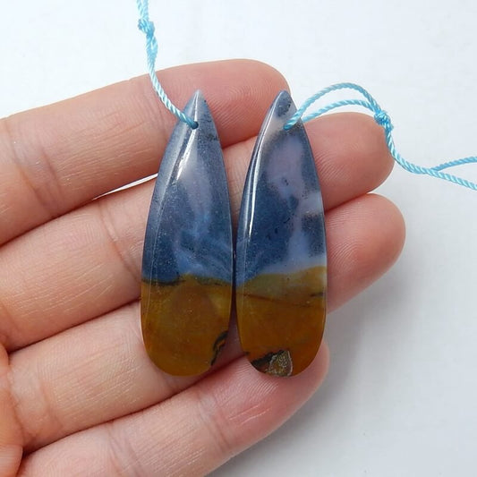 Natural Agate Teardrop Earrings Pair, stone for Earrings making, 42x14x3mm, 7.4g - MyGemGarden